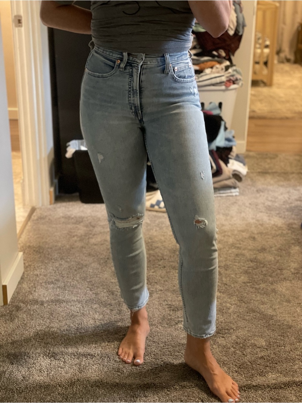 GAP Light Blue High-Rise Cropped Distressed Jeans